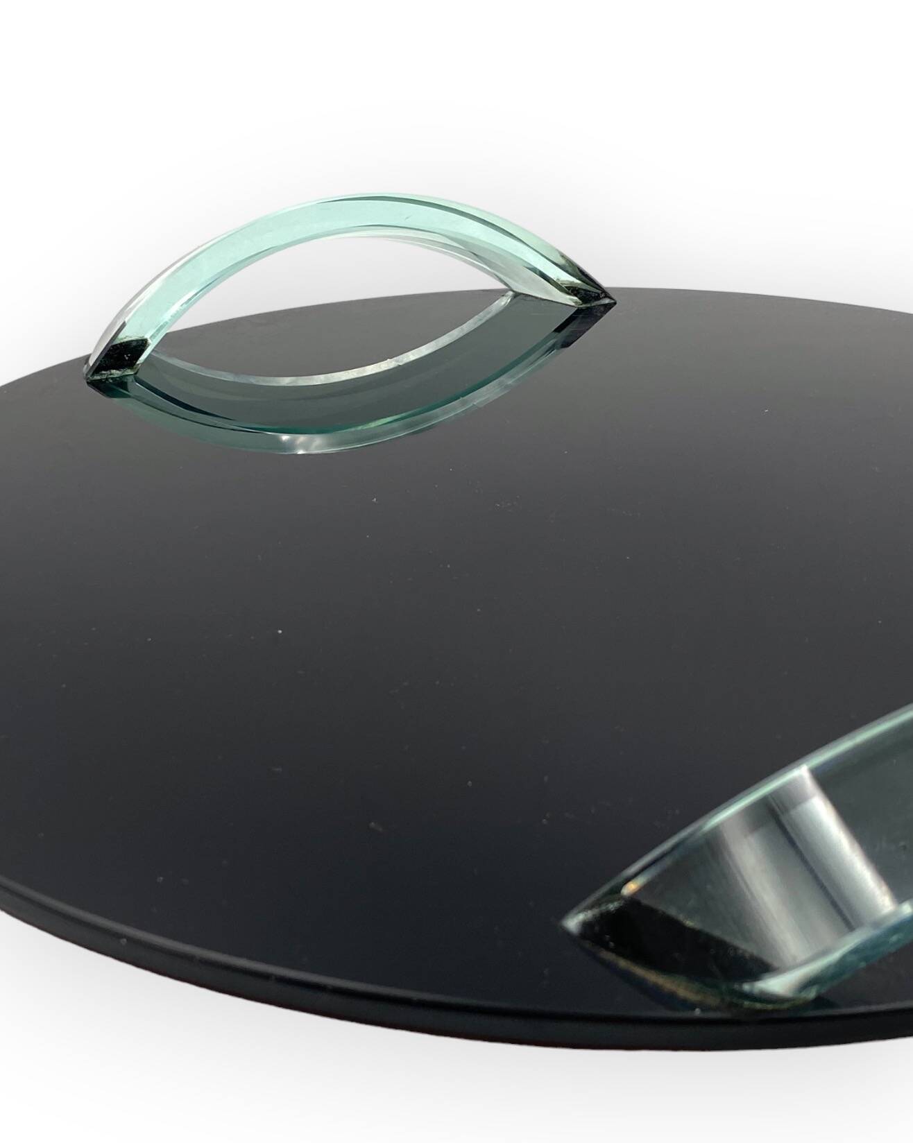 Hollywood regency black glass tray, Italy 1970s