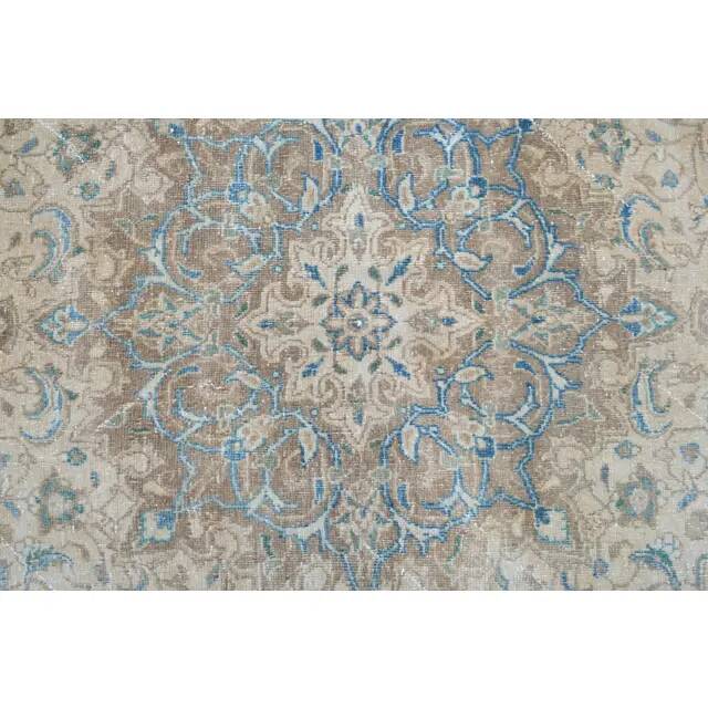 1970s Vintage Persian Handmade Wool Cotton Light Brown Area Rug 295x394