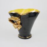 Large black and gold ceramic vase from Vallauris