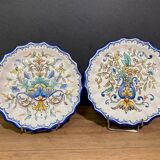 Pair of plates with floral decoration in Nevers earthenware signed Montagnon