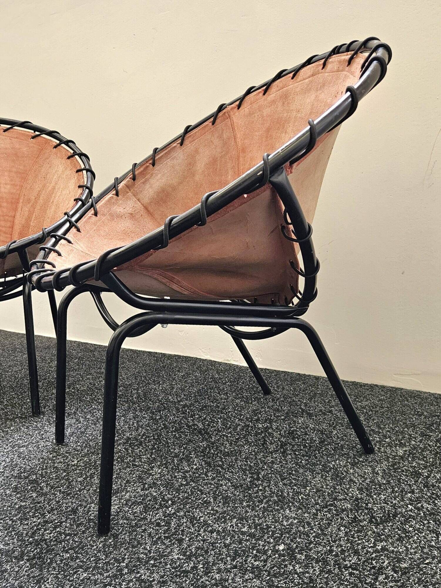 Hans Olsen Suede lounge chair pair for Lusch – 1950s mid-century