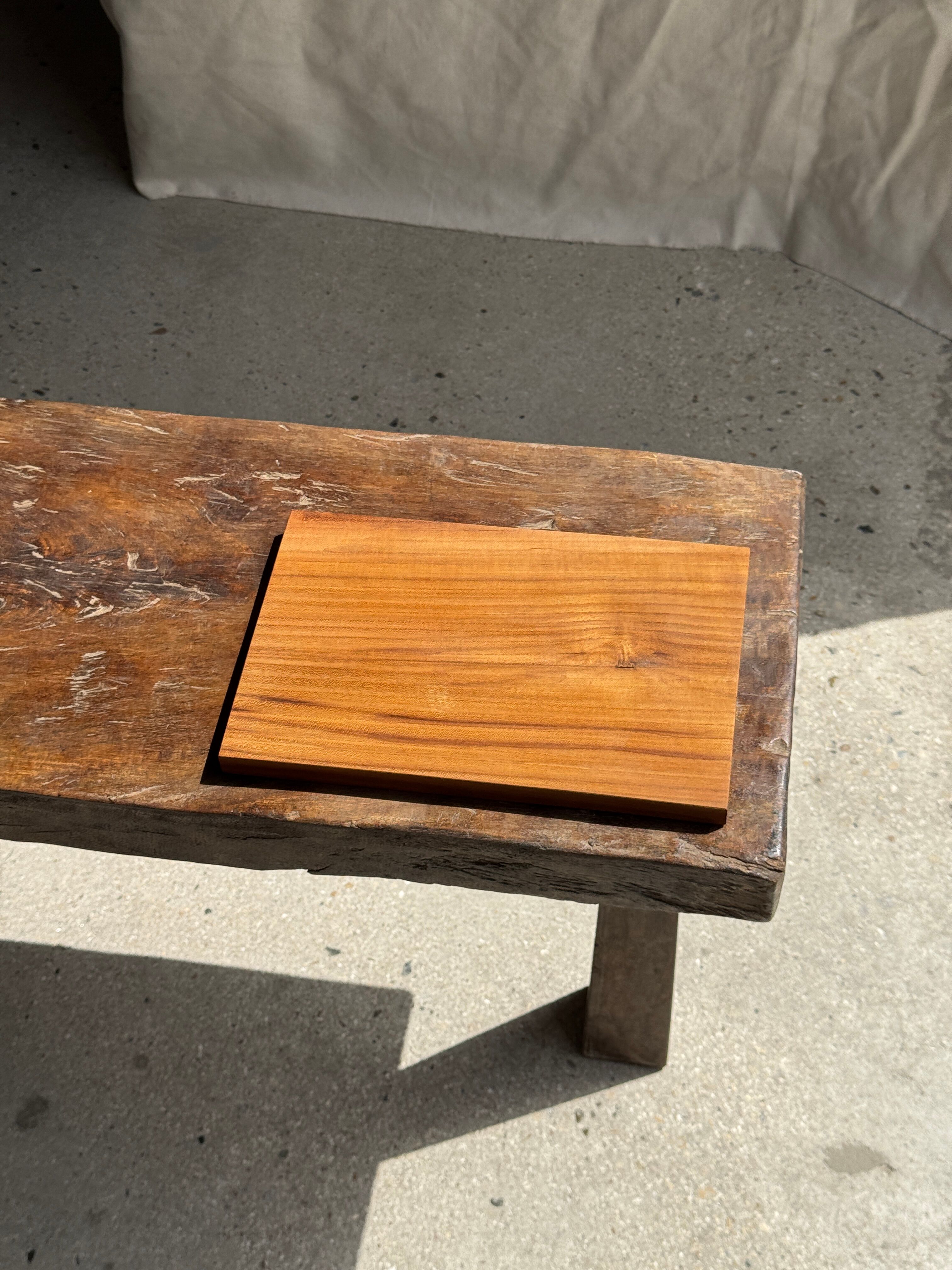 Rectangular solid teak plateau with carved edges 27x18.