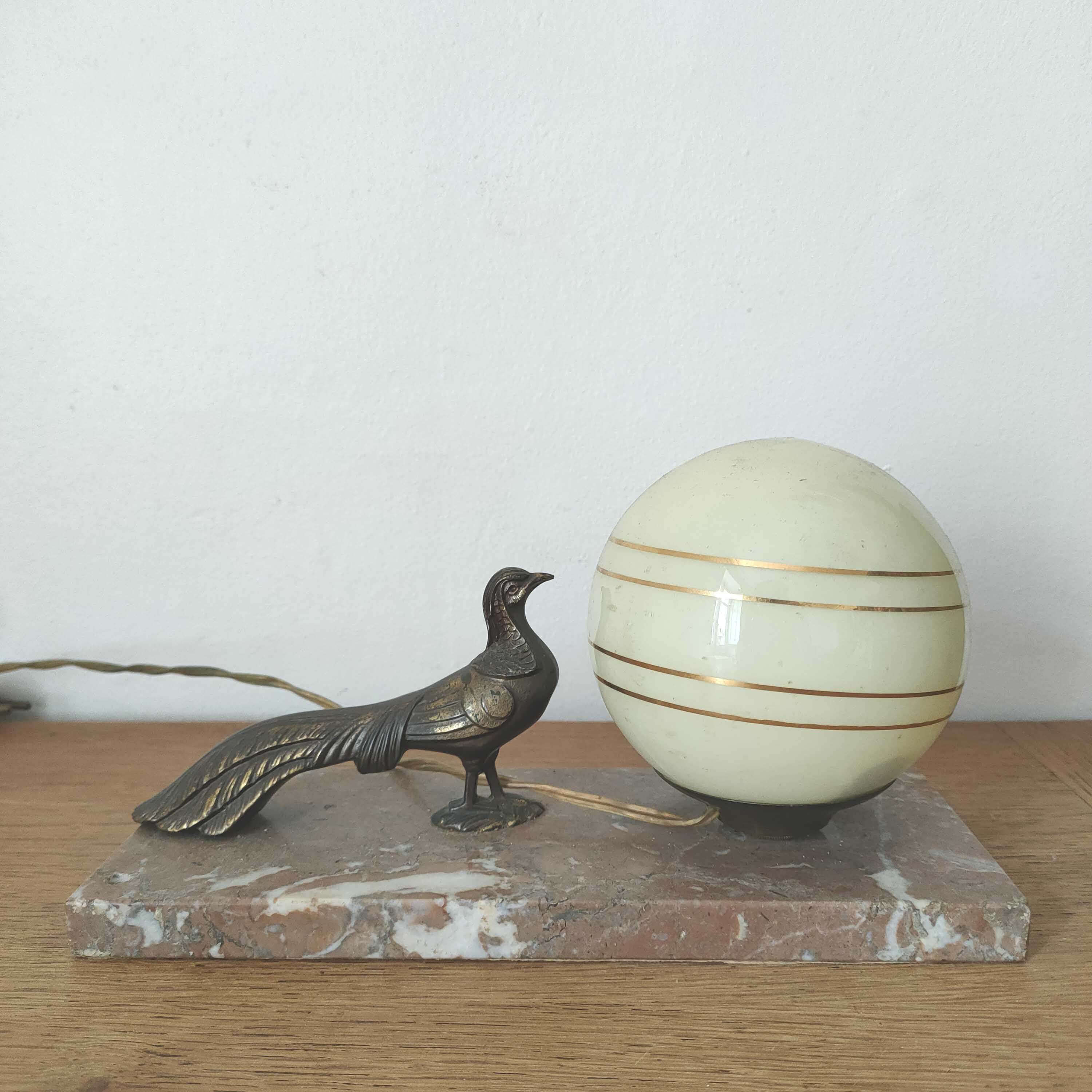 Art deco lamp bird and glass globe