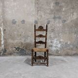 Set of 4 wooden and straw chairs