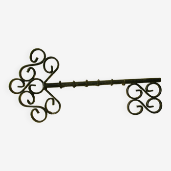 Wall key holder in the shape of an old key, wrought iron