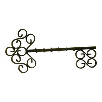 Wall key holder in the shape of an old key, wrought iron