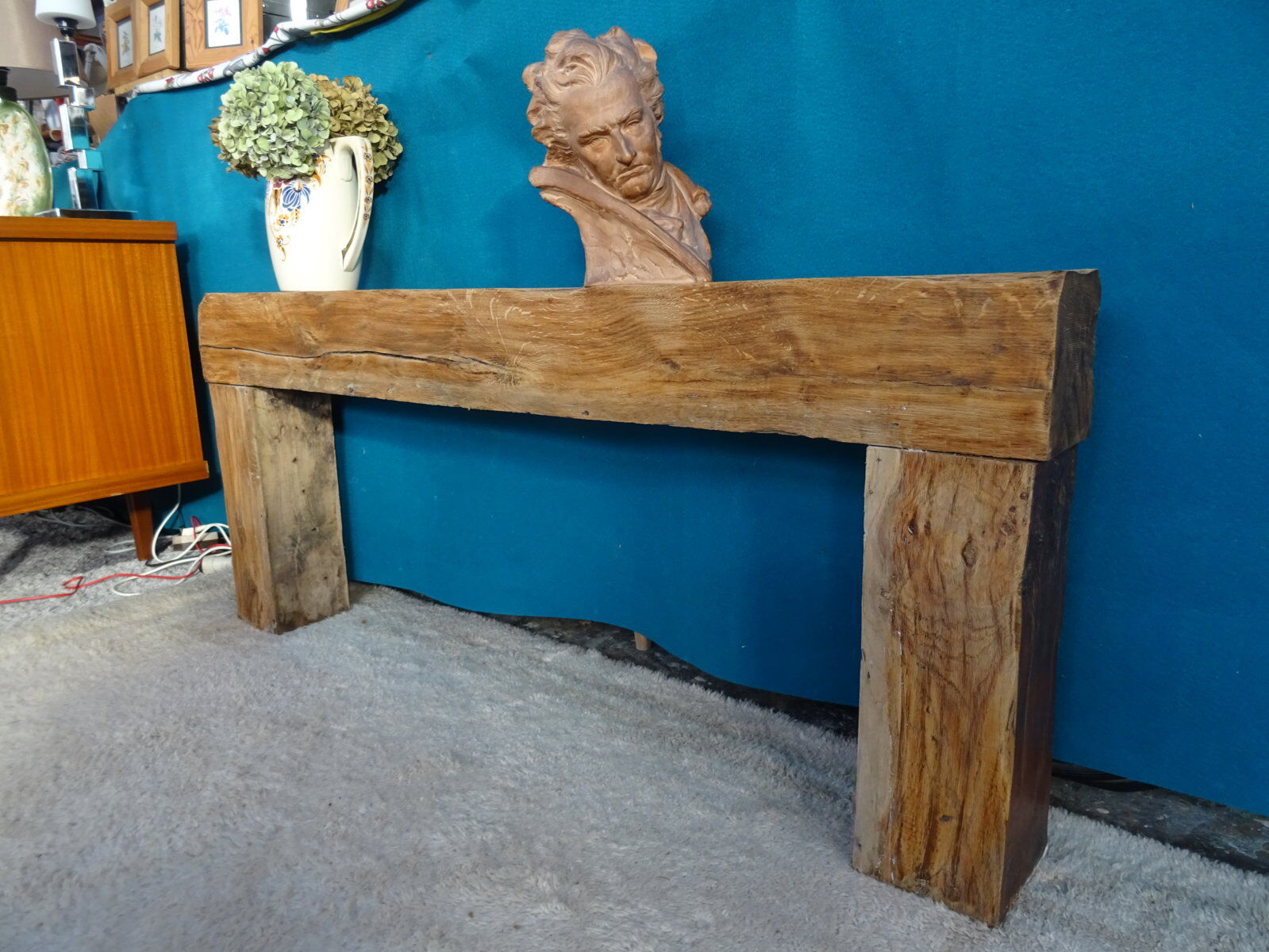 Brutalist console solid oak