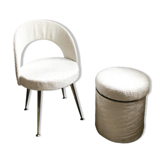 Fauteuil et pouf bouclette