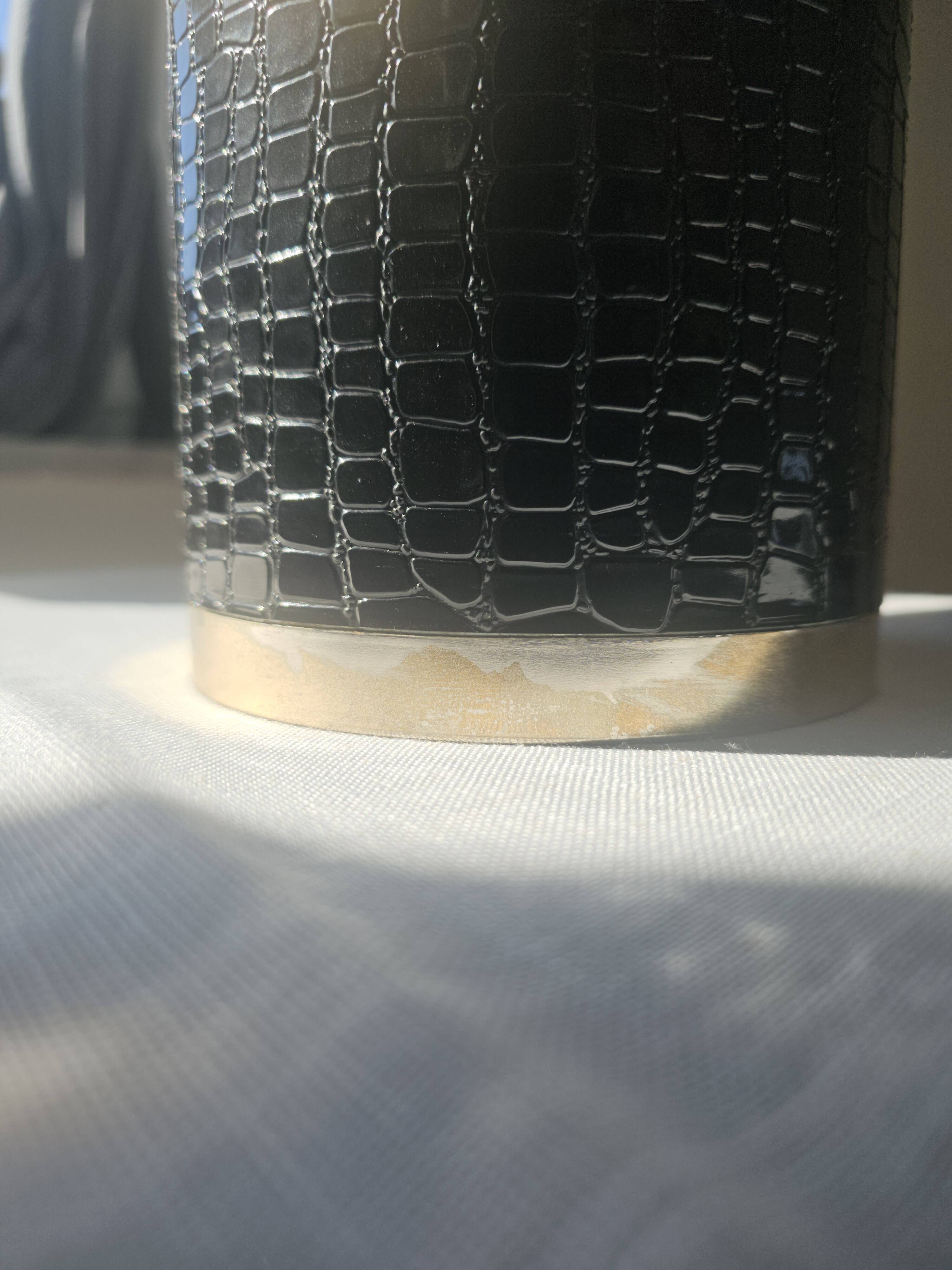 Vintage 1970s ice bucket - Black crocodile effect faux leather