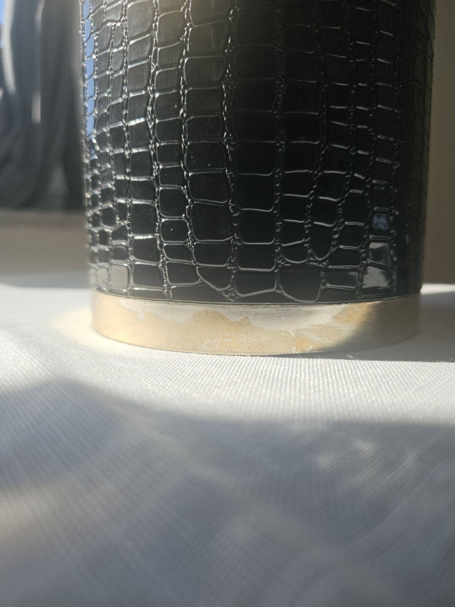 Vintage 1970s ice bucket - Black crocodile effect faux leather