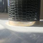 Vintage 1970s ice bucket - Black crocodile effect faux leather