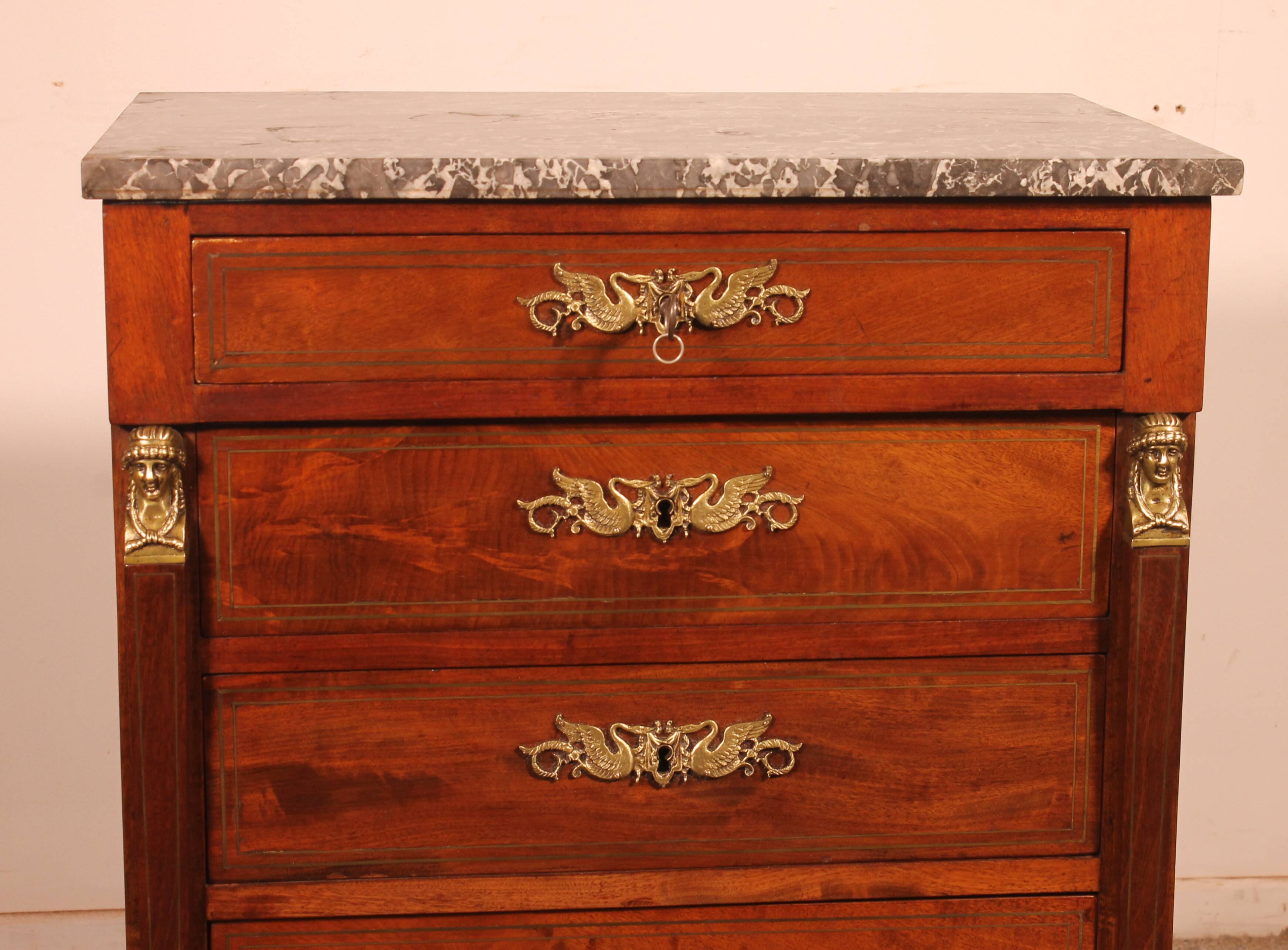 small jump commode in mahogany in Empire style