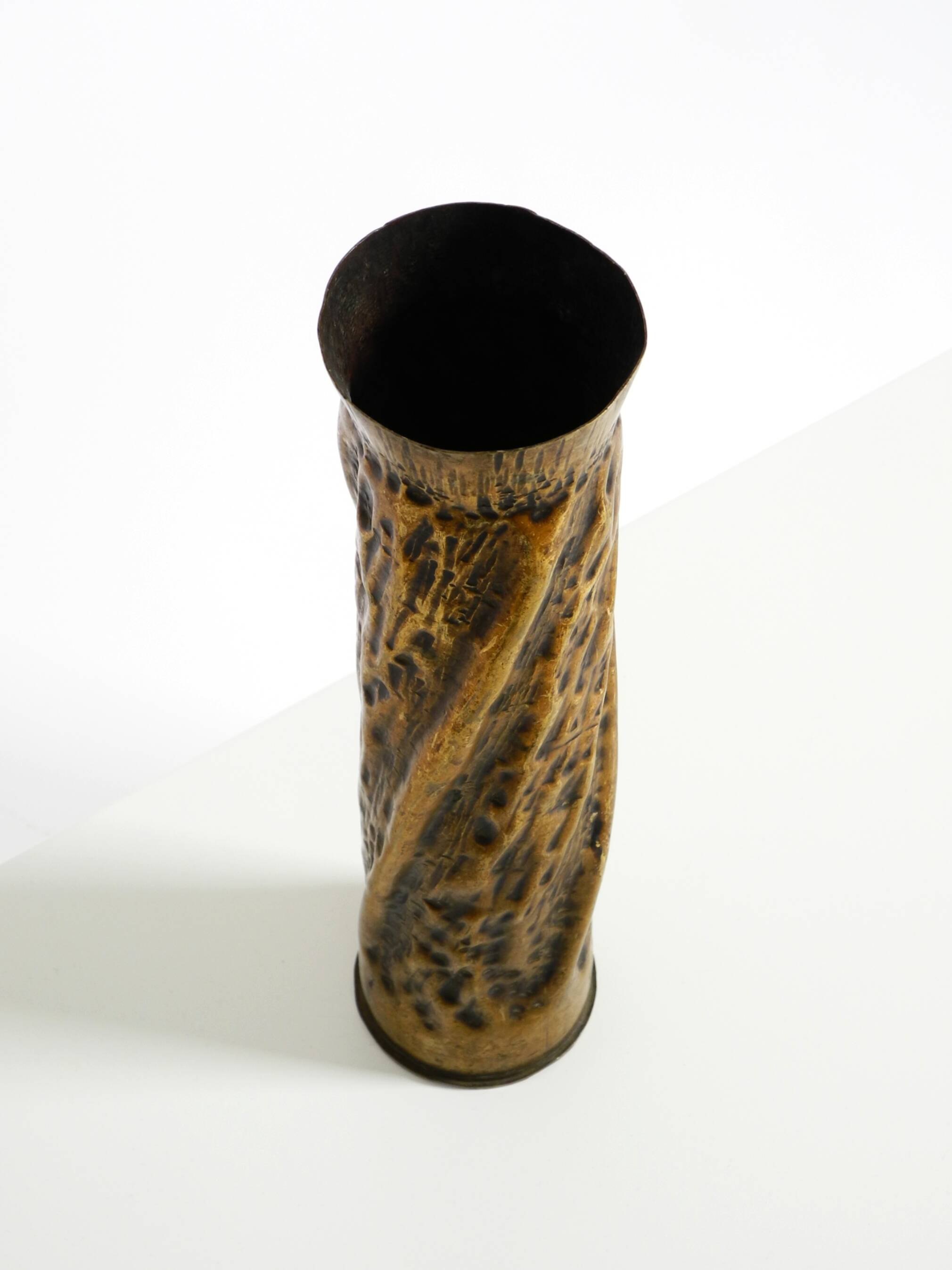 Unique large brass vase in a Brutalist design, handcrafted in December 1975