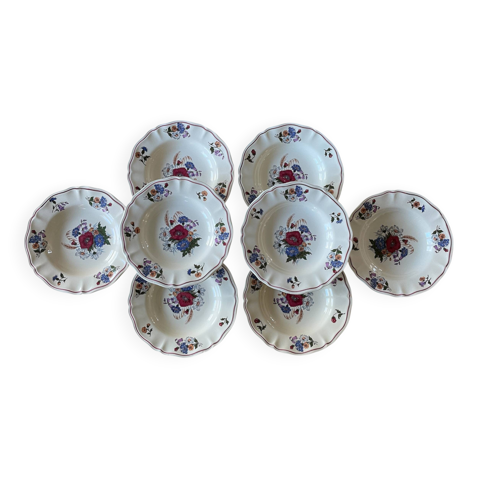 8 assiettes creuses anciennes en faïence de Sarreguemines