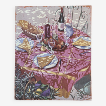 Lithograph - Summer table, reflections of the sun under the arbor