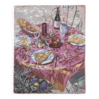 Lithograph - Summer table, reflections of the sun under the arbor