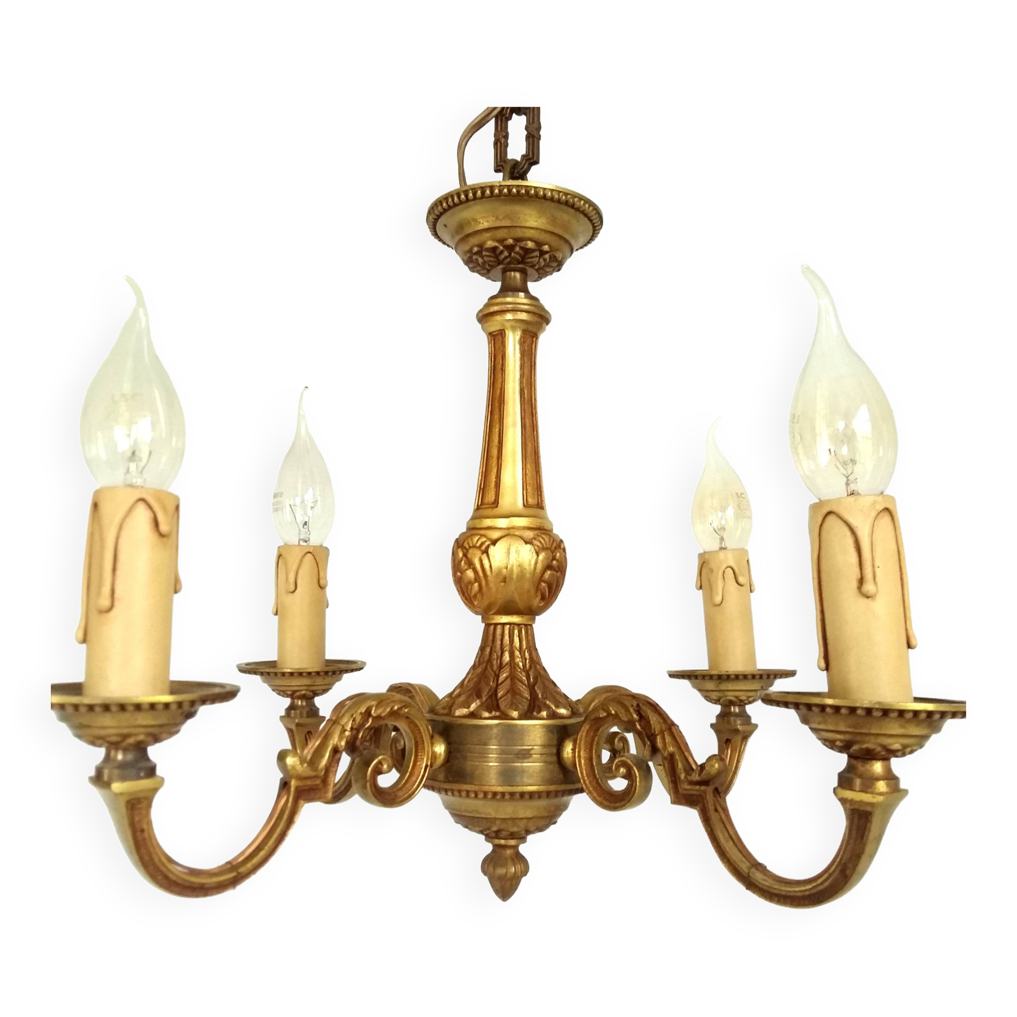 Four Arm Bronze Chandelier.  Bronze Ornate Rococo/Baroque/Louis XV Style Period Lighting