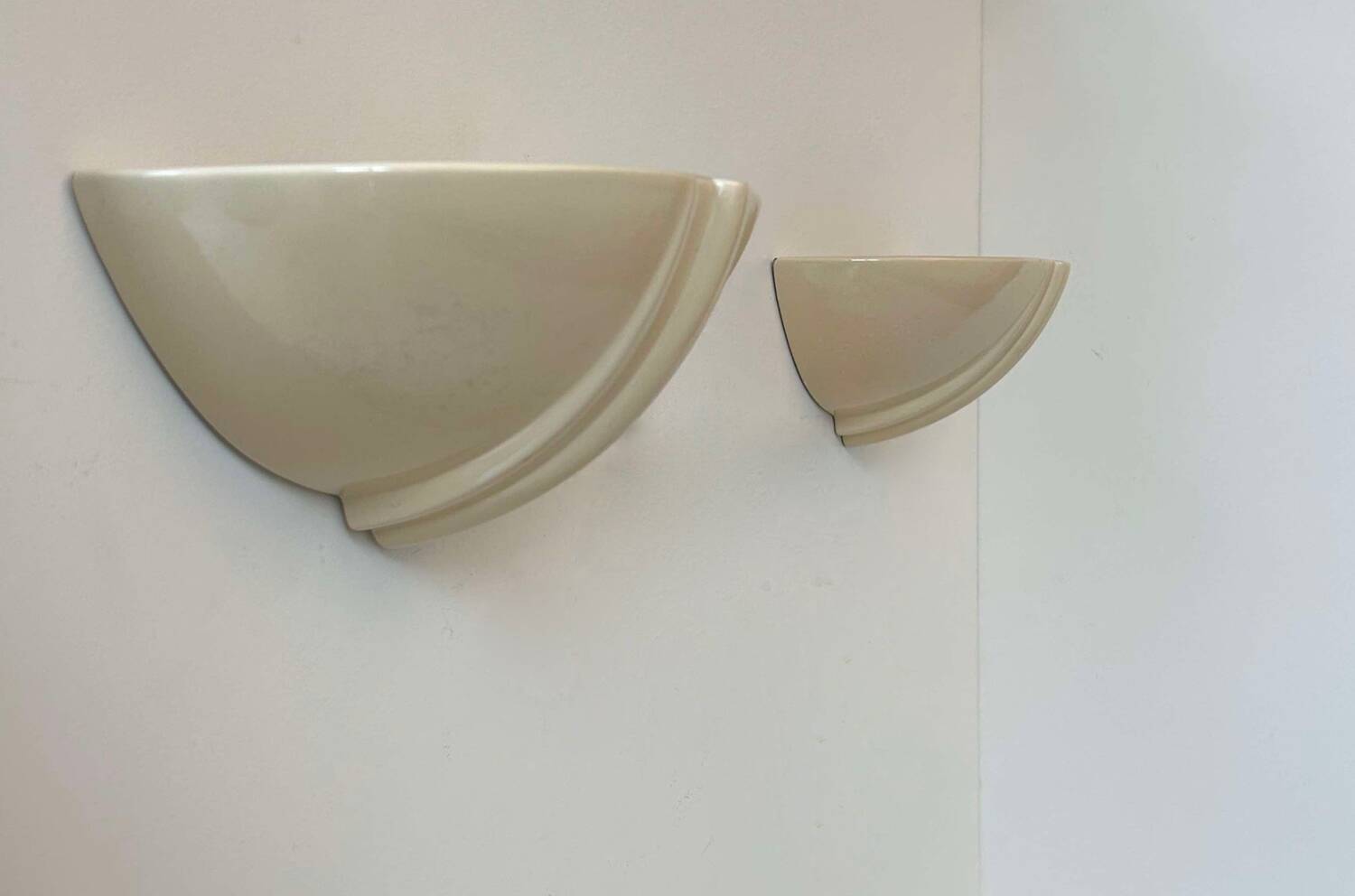 Pair of vintage wall lights, beige porcelain, France 1970