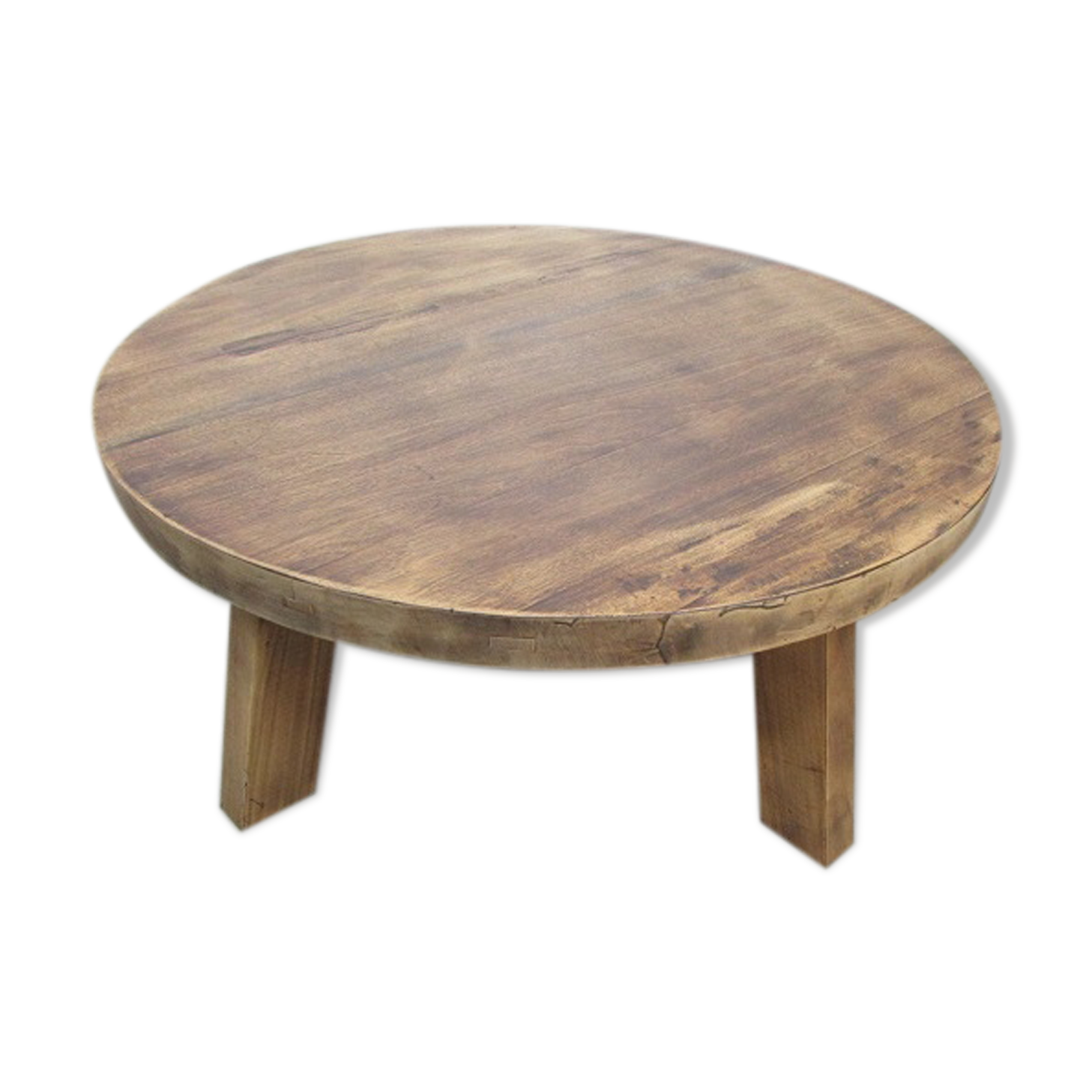 Large brutalist round coffee table, in exotic oak 1960s