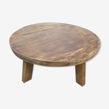 Large brutalist round coffee table, in exotic oak 1960s
