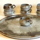 Enamelled stoneware tray and its 7 cups