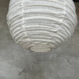 Small Japanese-style natural rattan and linen pendant light in the shape of a drop H40 D35
