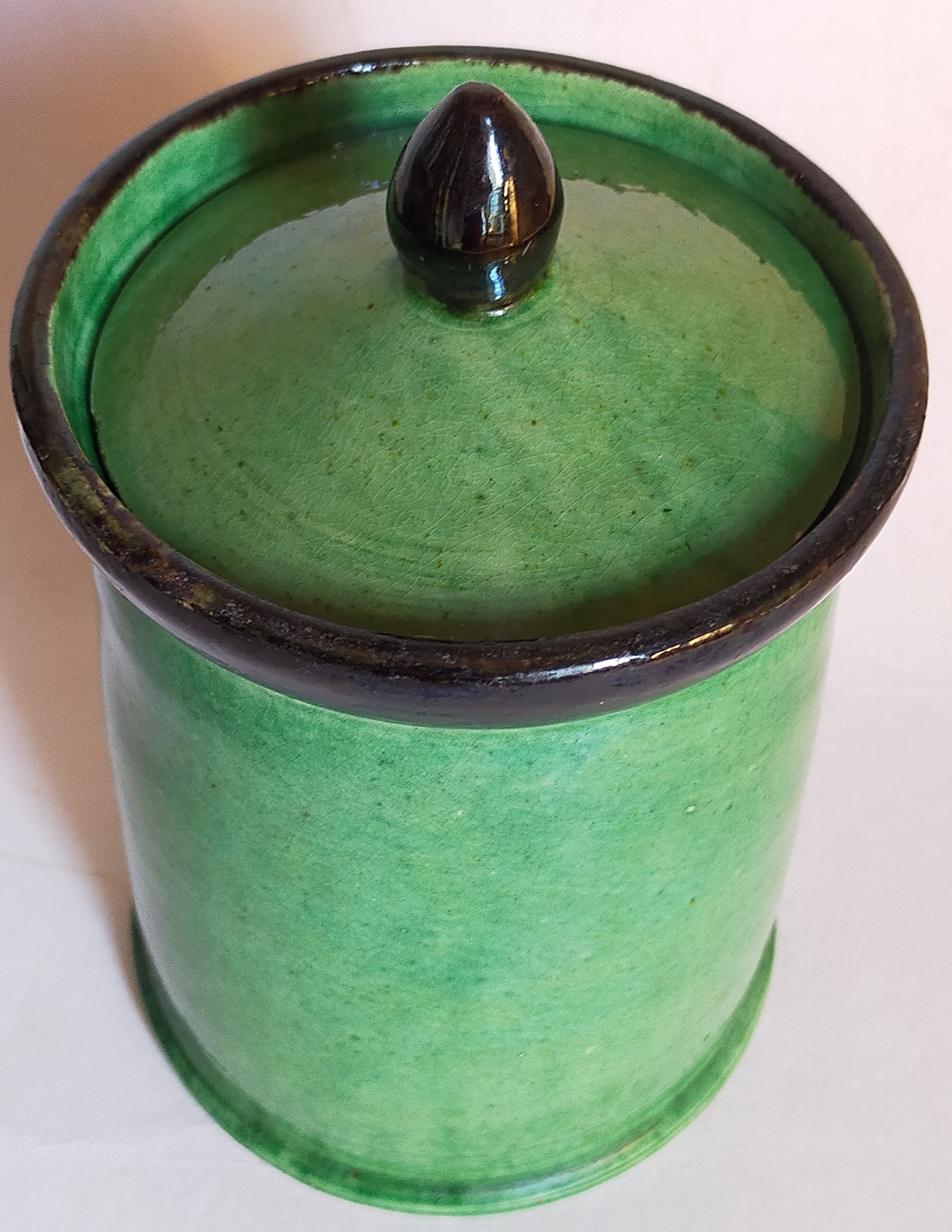 Sugar pot Vintage handmade varnishing pottery