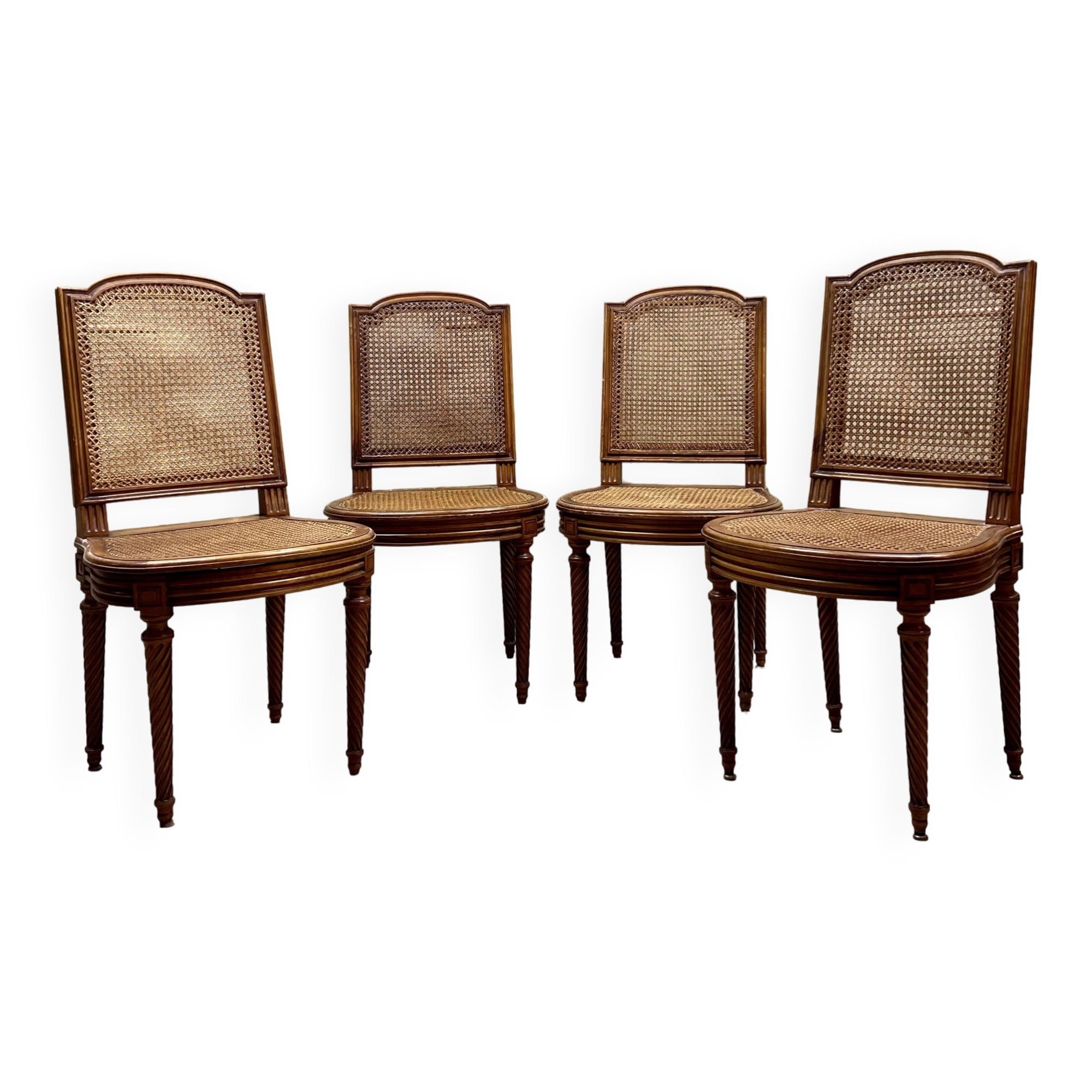 Suite Of Four Cane Chairs In Louis XVI Style Natural Wood