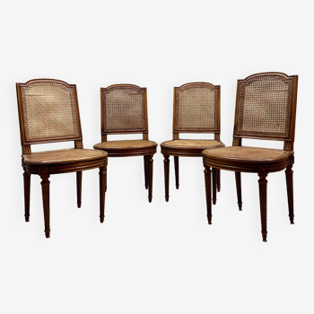 Suite Of Four Cane Chairs In Louis XVI Style Natural Wood