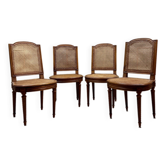 Suite Of Four Cane Chairs In Louis XVI Style Natural Wood