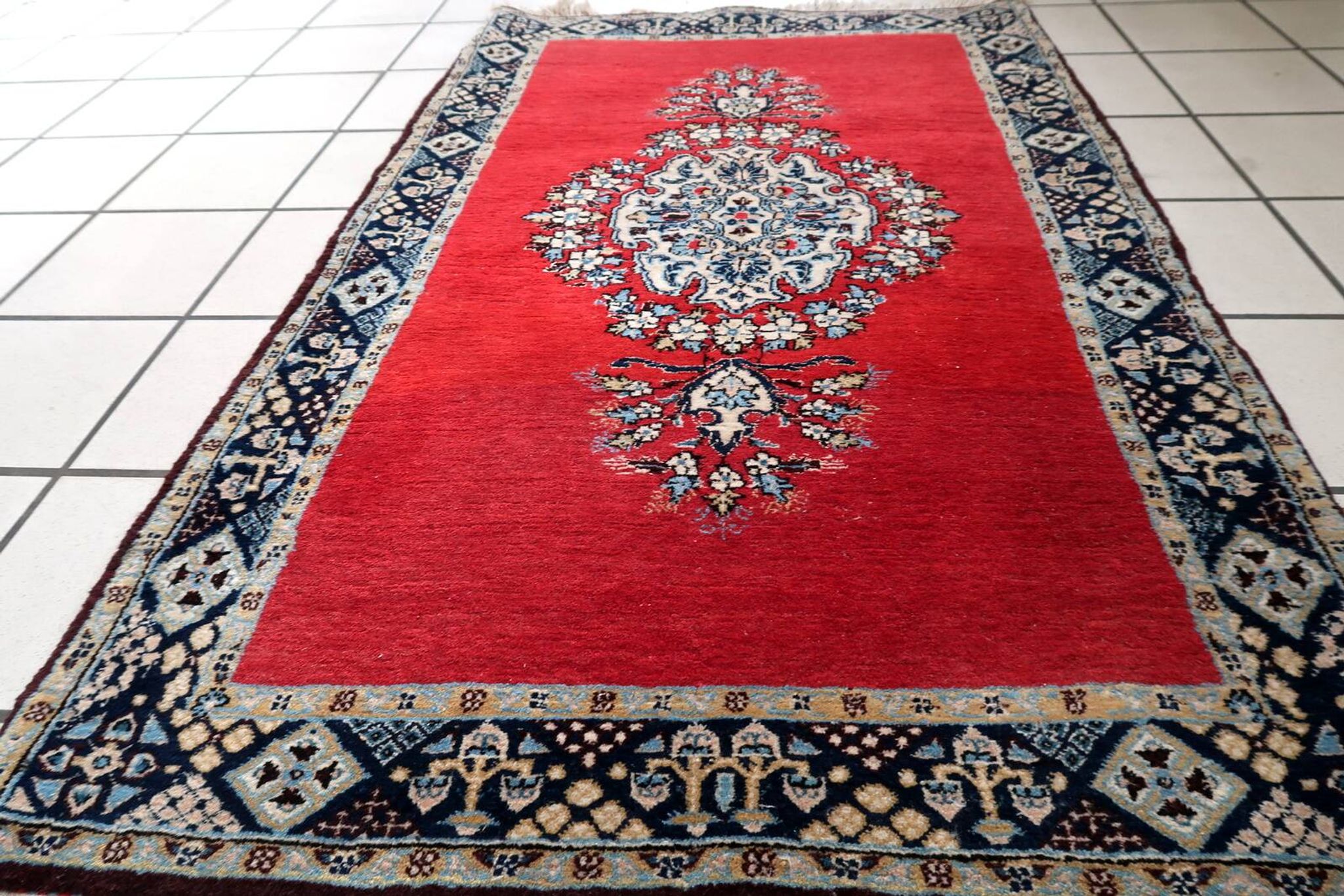 Tapis vintage fait main Tabriz 80 x 126 cm laine rouge vif - 1C1048