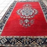 Tapis vintage fait main Tabriz 80 x 126 cm laine rouge vif - 1C1048