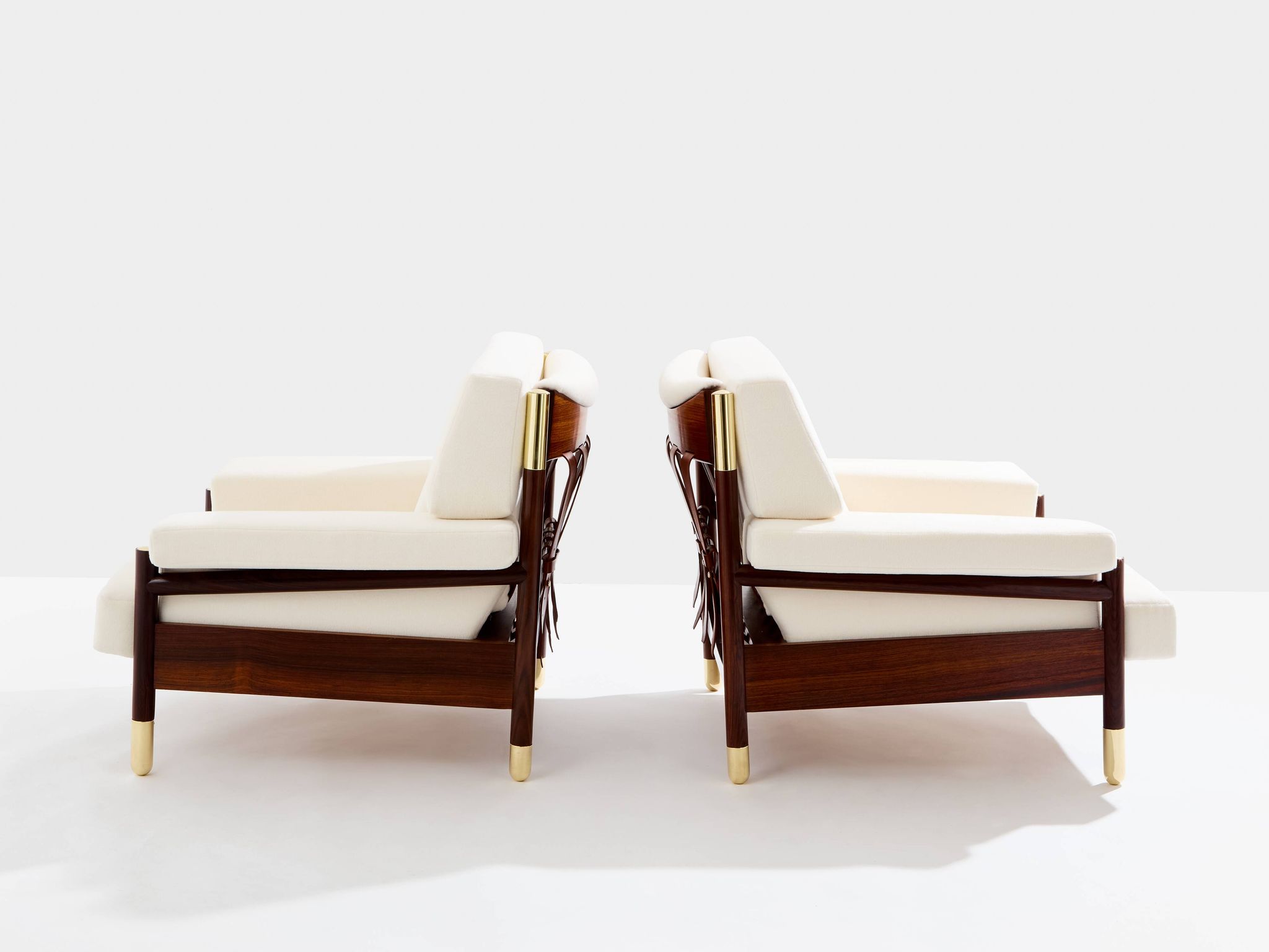 Pair of armchairs by Carlo De Carlo, rosewood, leather, brass, 1966