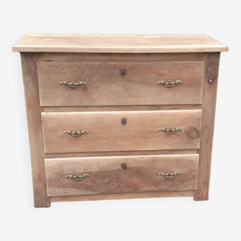 Commode 3 tiroirs noyer massif bois brut ancienne