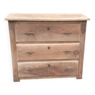 Commode 3 tiroirs noyer massif bois brut ancienne