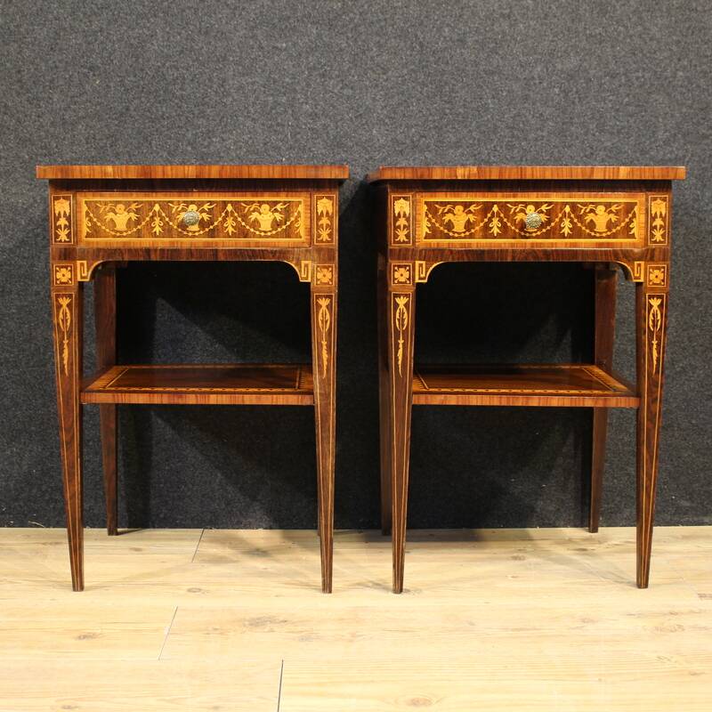 Pair of Louis XVI style inlaid bedside tables from the 20th century