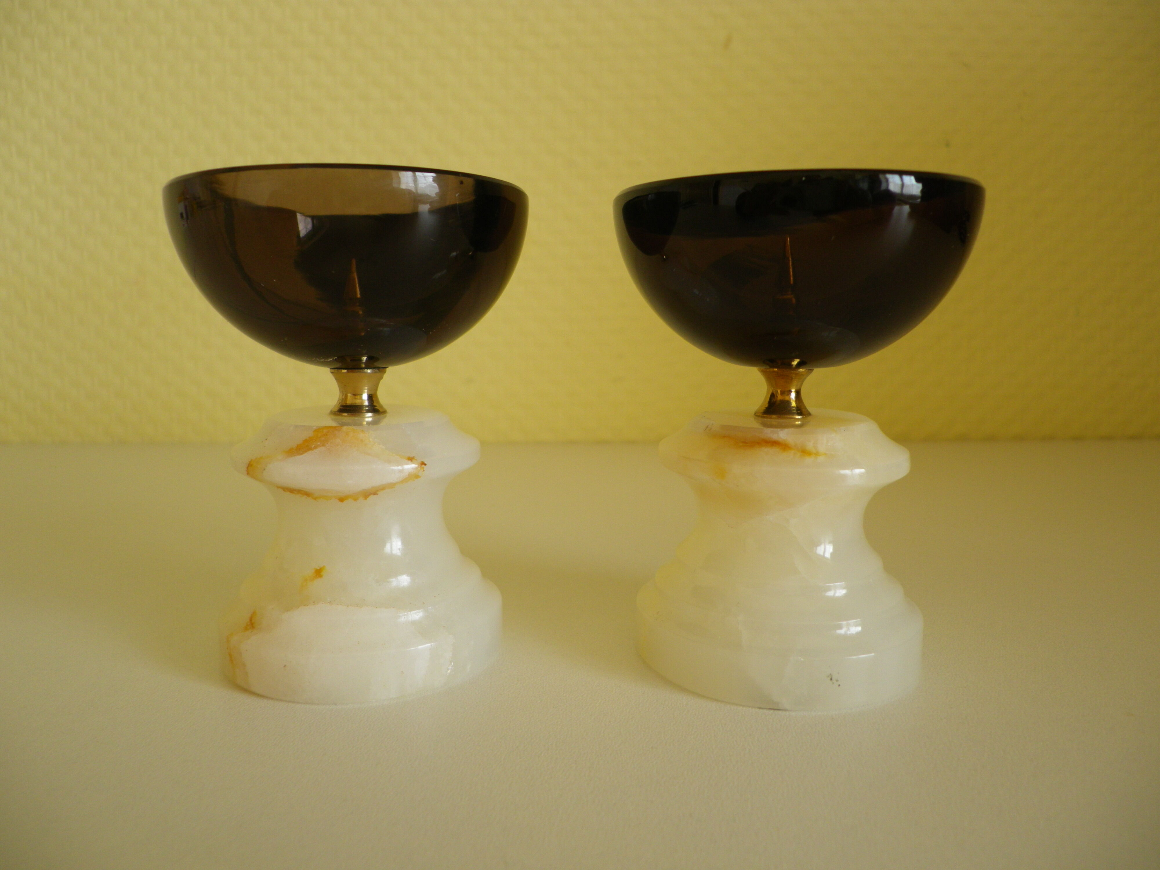 Pair of candlesticks in Crystal and onyx stone