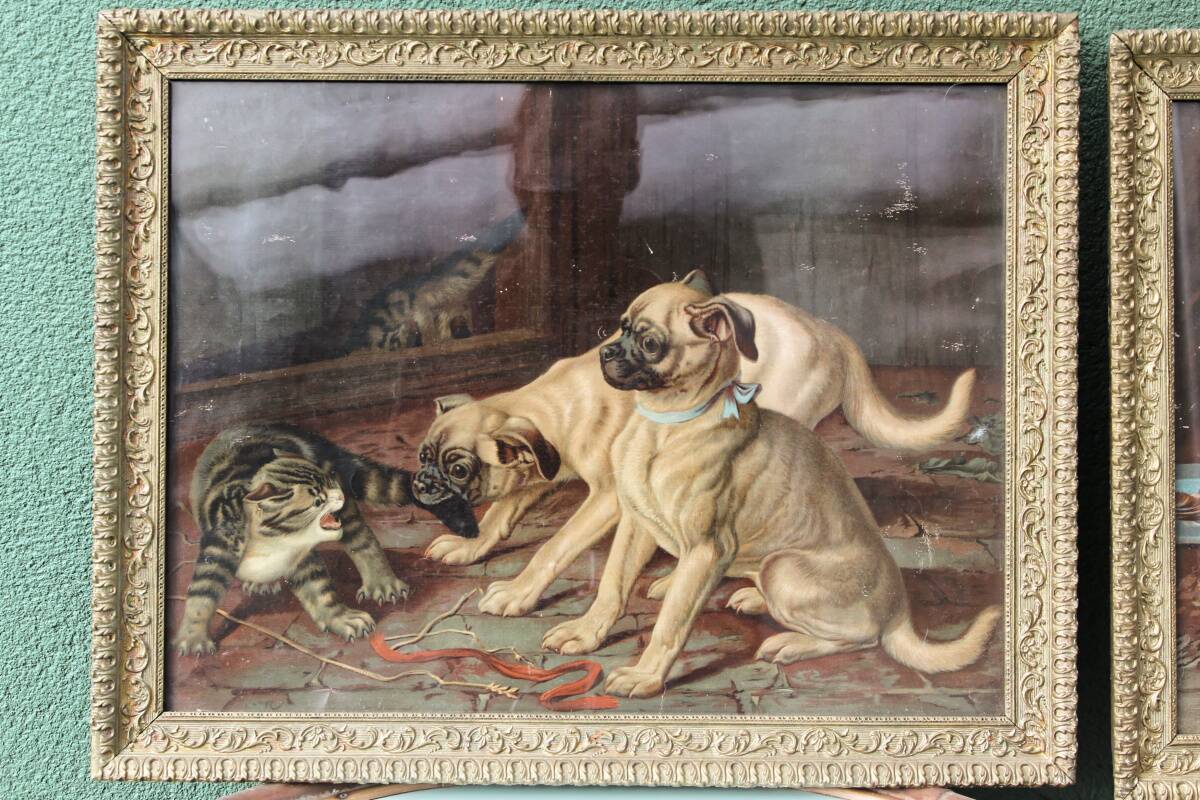 Pair of dog and cat chromolithographs, 19th century