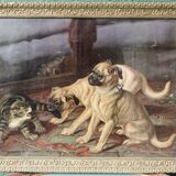 Pair of dog and cat chromolithographs, 19th century