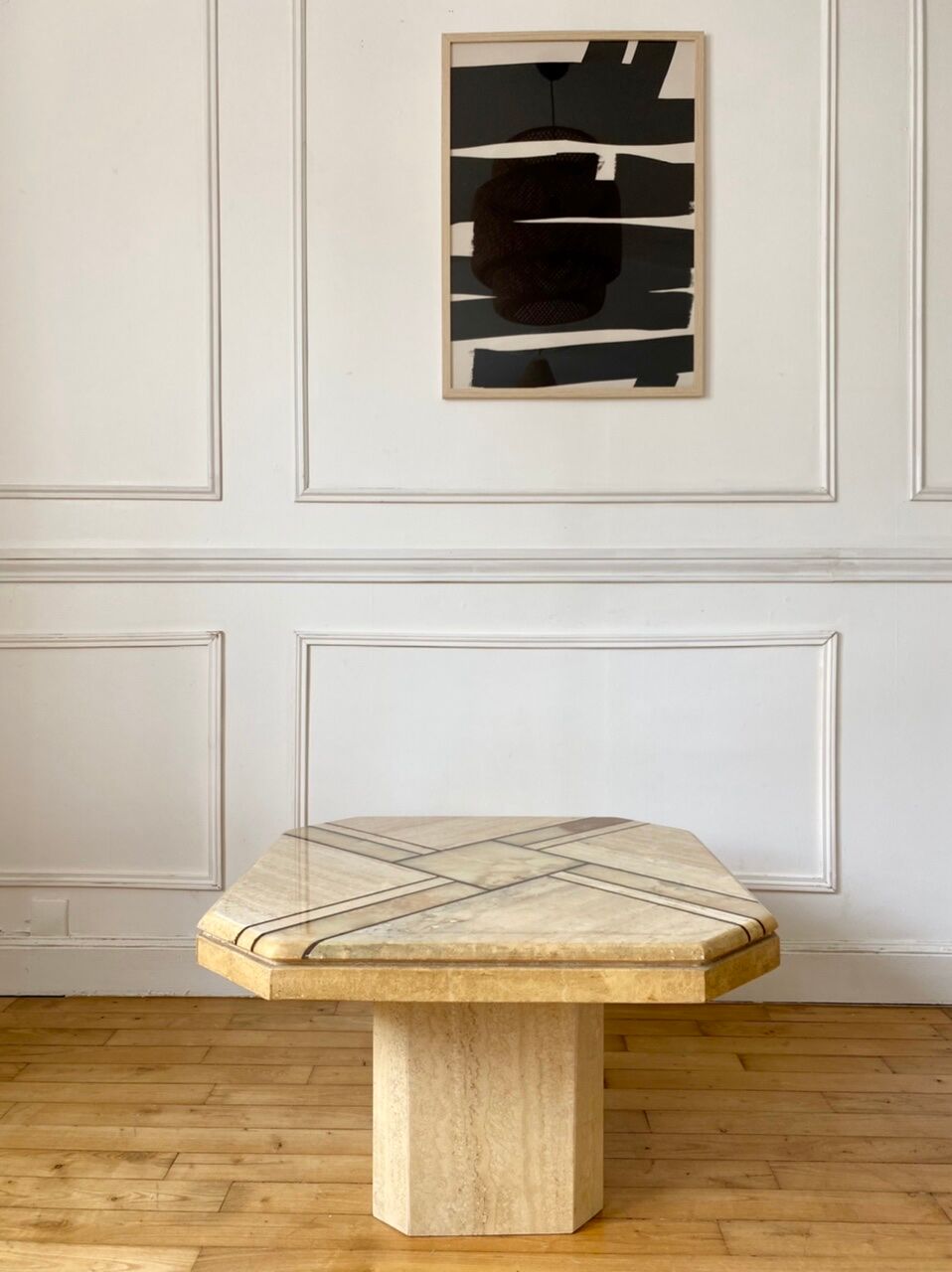 Table basse carré en marbre et travertin