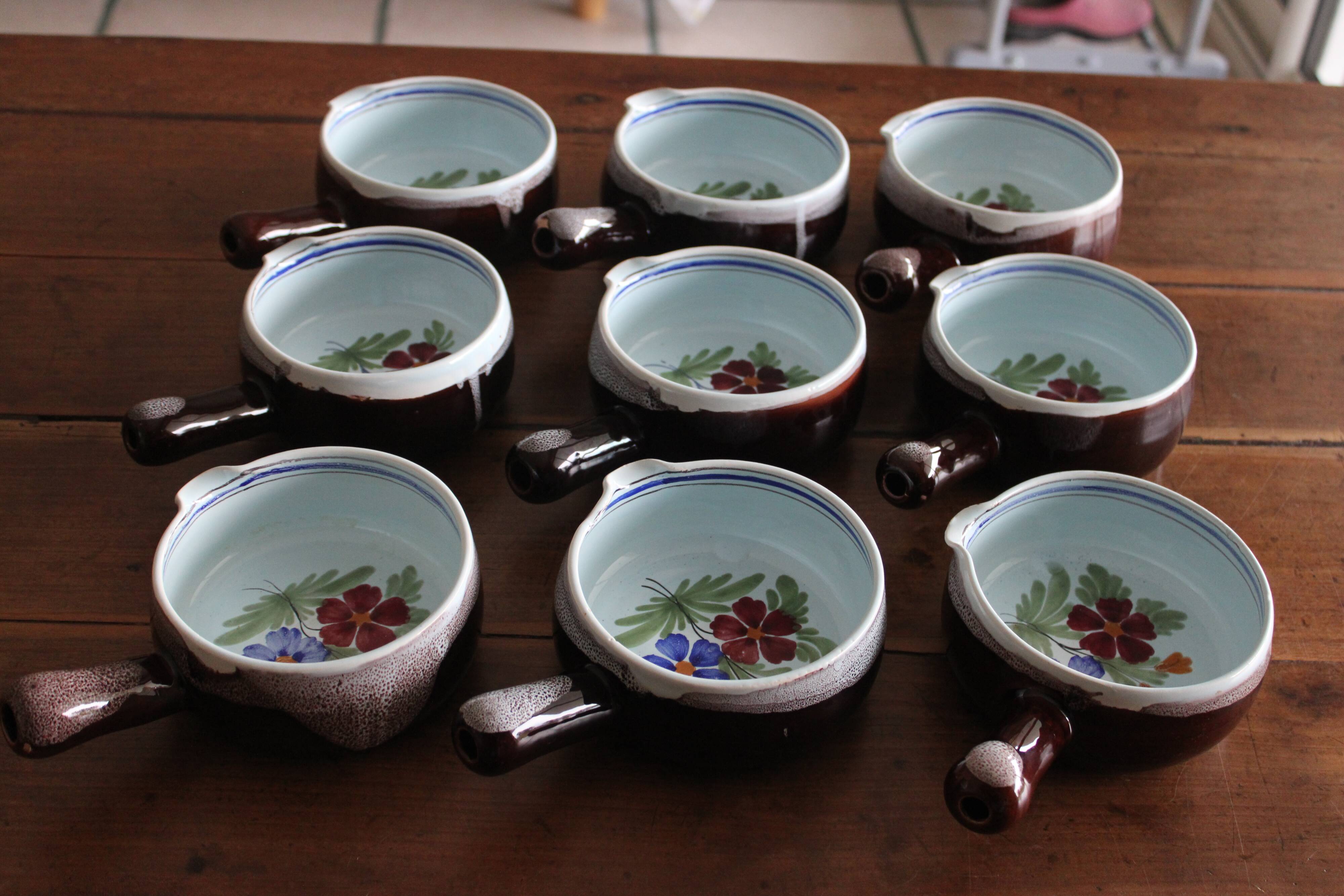 Set of 9 handmade ceramic pans