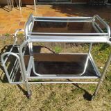 Modernist aluminum trolley with mirrored tops