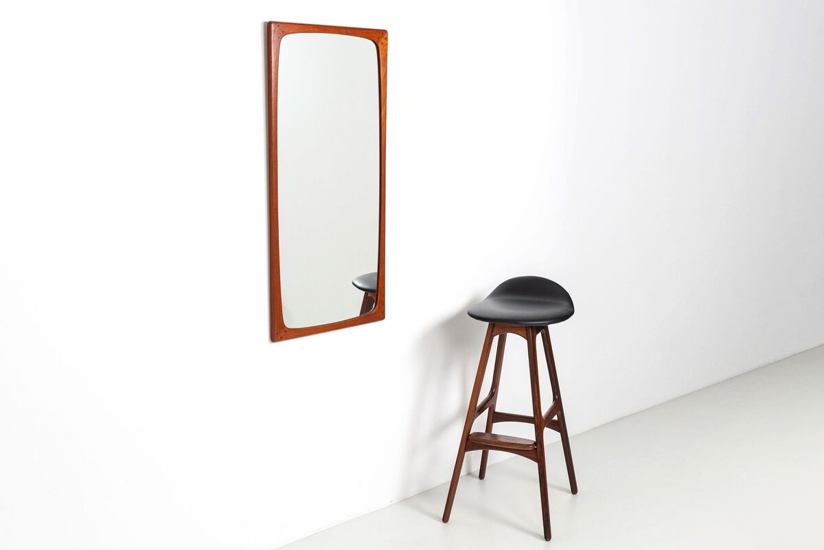 Miroir mural rectangulaire scandinave en teck Danemark 1960