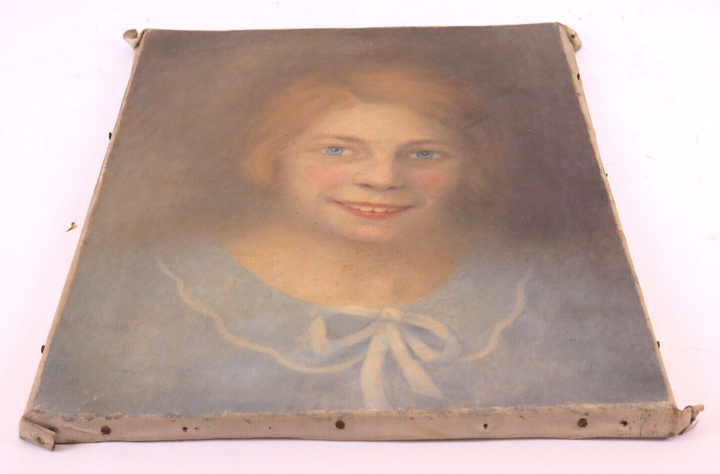 Antique signed painting portrait of a girl oil on canvas 1880 BM1N