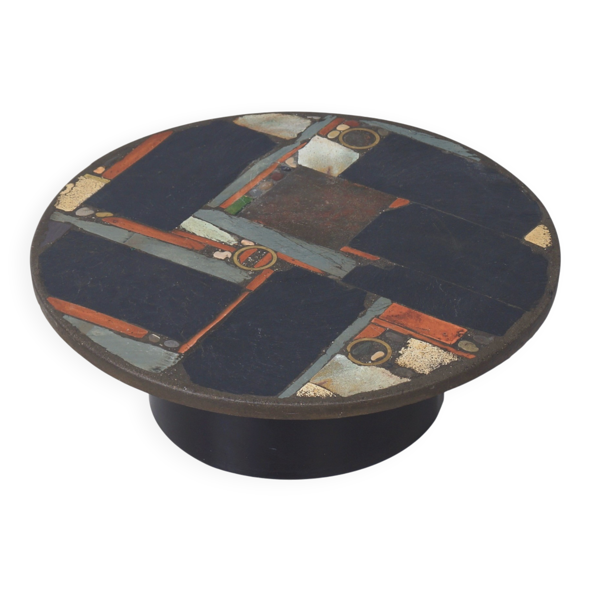Round coffee table by Paul Kingma in earthy shades, marked Kingma 1978, Ø99 cm