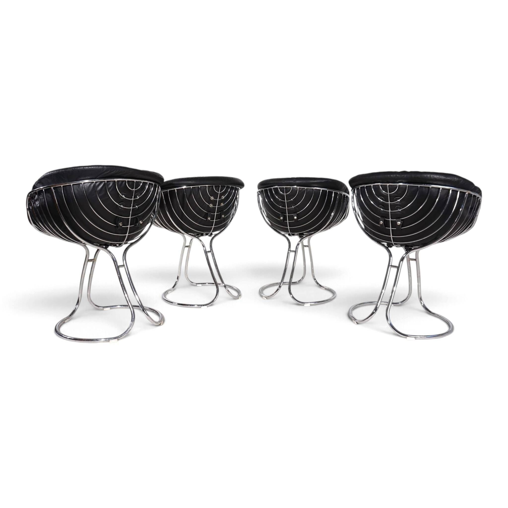 Set of 4 Pan Am dining chairs, chrome, leather by Gastone Rinaldi for RIMA,