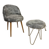 Fauteuil et tabouret moumoute vintage