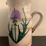 Pitcher or ceramic decanter, Vallauris thistle decoration