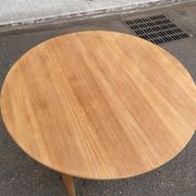 Scandinavian round extendable dining table stripped in teak 115cm