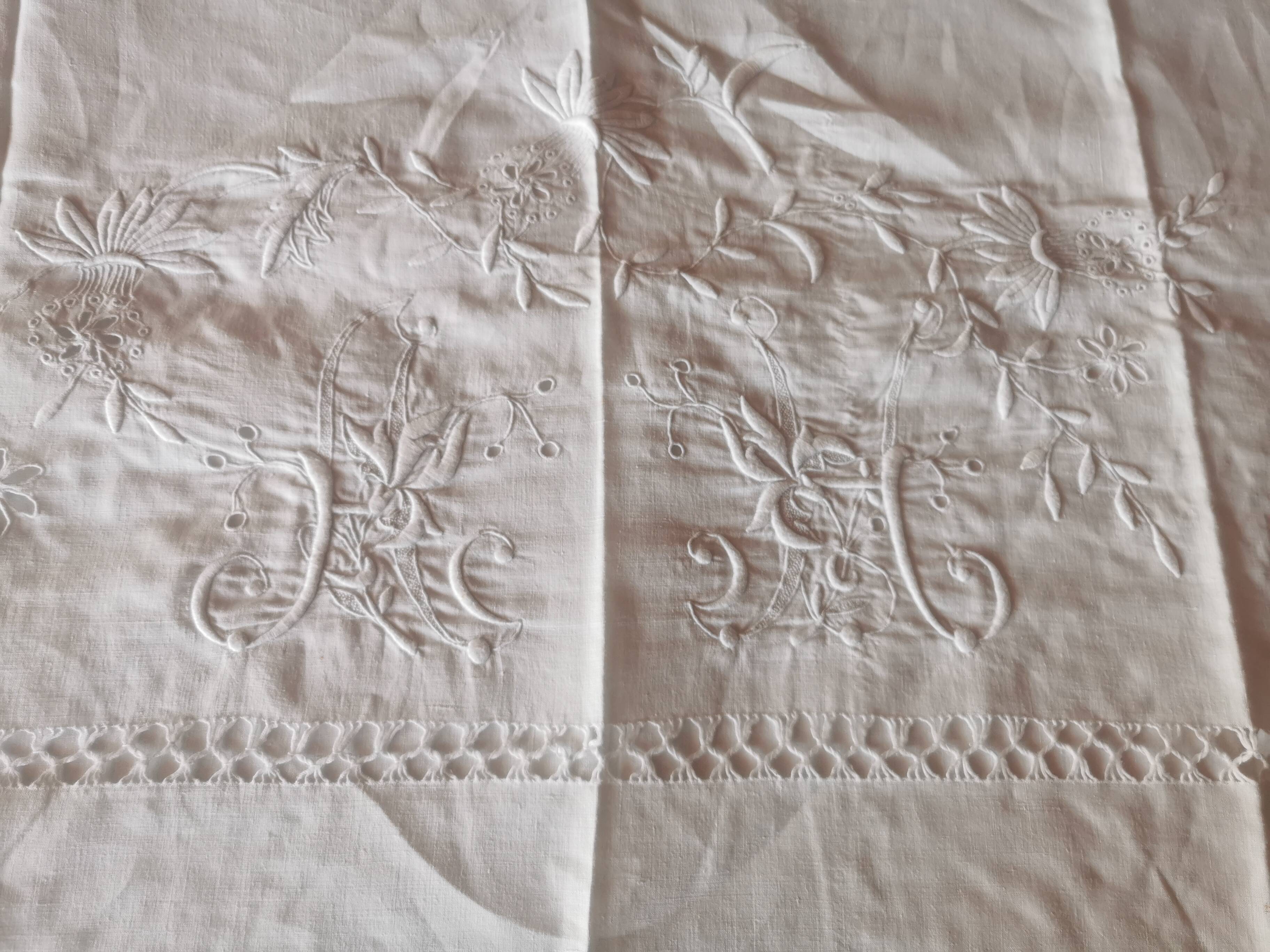 Large antique linen sheet monogrammed AH